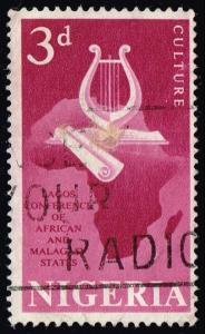Nigeria #124 Map of Africa and Lyre; Used (0.25)