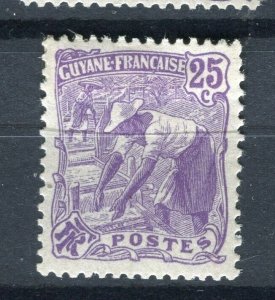 FRENCH COLONIES; GUYANE 1904 early Gold Panning issue Mint hinged 25c. value