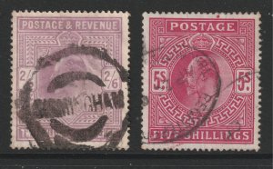 Great Britain a used 2/6 & 5/- Edward