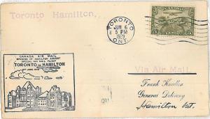 FIRST FLIGHT cover: MULLER #134a - CANADA: TORONTO - HAMILTON 1929