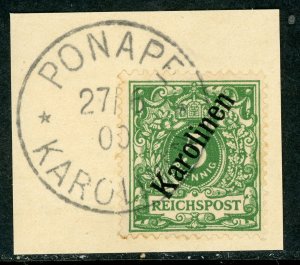 Germany 1900 Caroline Islands 5pf Green 56° Michel 2 II (Sc #2) EARLY CDS F112