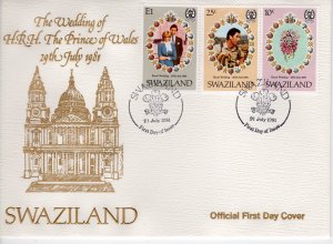 Swaziland 1981 Sc#382/384 Diana Wedding-Flowers Set (3) FDC Unaddressed