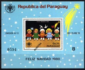 #4827 PARAGUAY1980 MUESTRA SPECIMEN IYC CHRISTMAS S/SHEET Mi BL 355 MNH