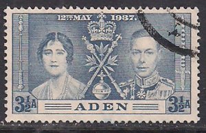 Aden 1937 KGV1 3 1/2a Coronation SG 15 Grey blue ( C293 )