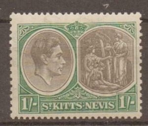 ST.KITTS-NEVIS SG75a 1938 1/= BLACK & GREEN BREAK IN VALUE TABLET VAR MTD MINT