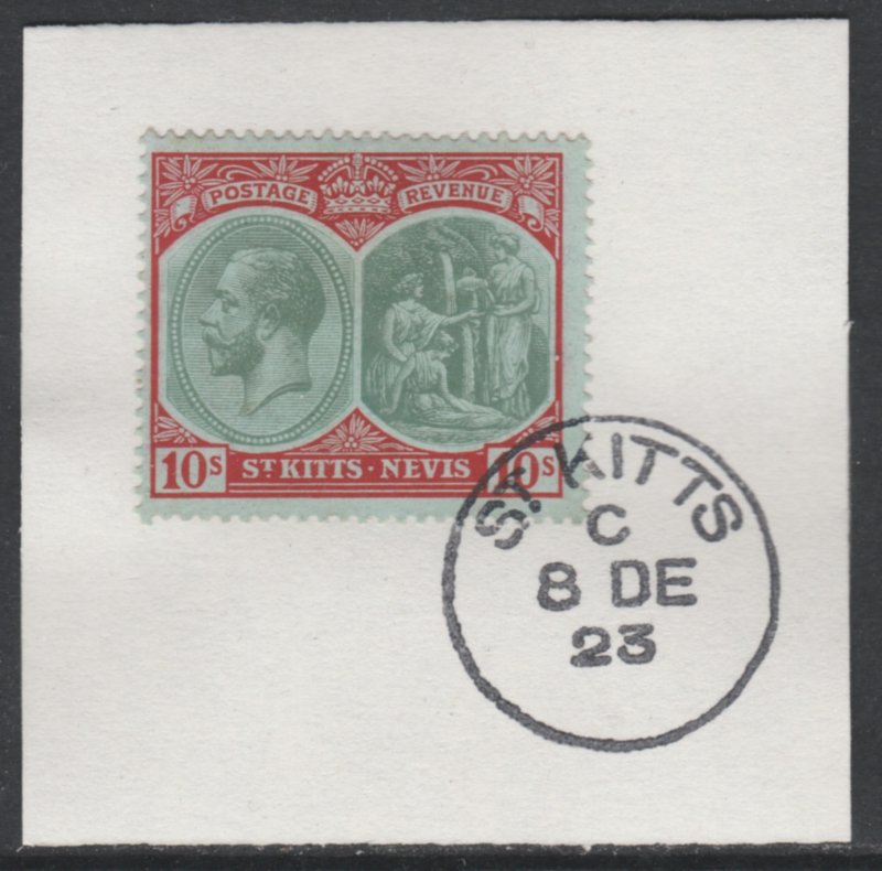 St KITTS-NEVIS 1920 KG5 MEDIC  SPRING 10s on piece with MADAME JOSEPH  POSTMARK