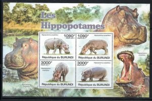 Burundi 826 MNH 2011 Hippos sheet of 4 (an1614)