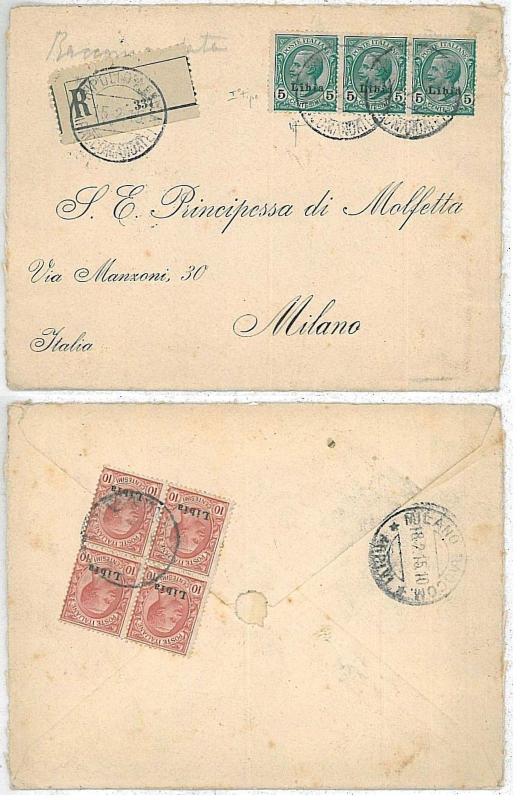 37586   -Colonie Italiane LIBIA LIBYA: storia postale -  BUSTA Raccomandata 1915