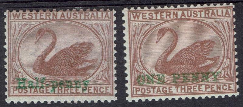 WESTERN AUSTRALIA 1893 - 95 SWAN HALFPENNY & ONE PENNY ON 3D WMK CROWN CC */**