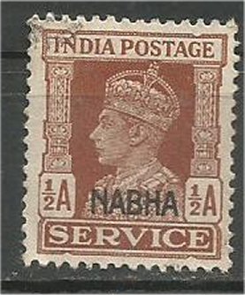 INDIA, NABHA, 1943, used 1/2a Overprint Scott O42