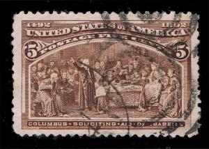 GENUINE SCOTT #234 USED 1893 JUMBO MARGINS 5¢ COLUMBIAN - ESTATE CLOSEOUT