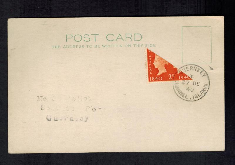 1940 Guernsey Channel Island England Occupation PC Cover  First use BiSect Stamp