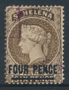 St Helena 1890 4d Pale Brown Overprint (17mm) FOUR PENCE SG 43 Used