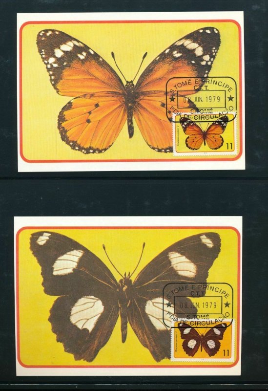 ST TOME PRINCIPE THOMAS 1979 Butterflies Maxi Cards Used x 6 (D355