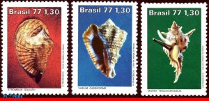 1513-15 BRAZIL 1977 SEA SHELLS, MOLLUSC, MARINE LIFE, MI# 1604-06 C-992-94 MNH