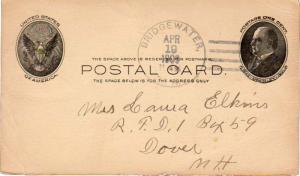 United States Hampshire Bridgewater 1909 4a-bar  1861-1945  Postal Card.