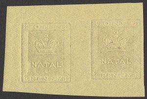 NATAL 1857 Embossed 1d pair, imperf, original die reprint. cat £3200 as normal.