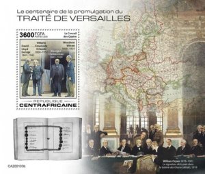 Central Africa - 2020 Treaty of Versailles - Stamp Souvenir Sheet - CA200103b