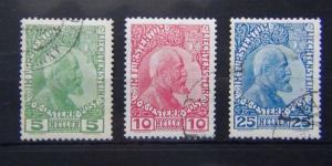 Liechtenstein 1912 5h Green 10h red 25h Blue Fine used Cat £140+