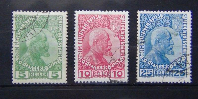 Liechtenstein 1912 5h Green 10h red 25h Blue Fine used Cat £140+