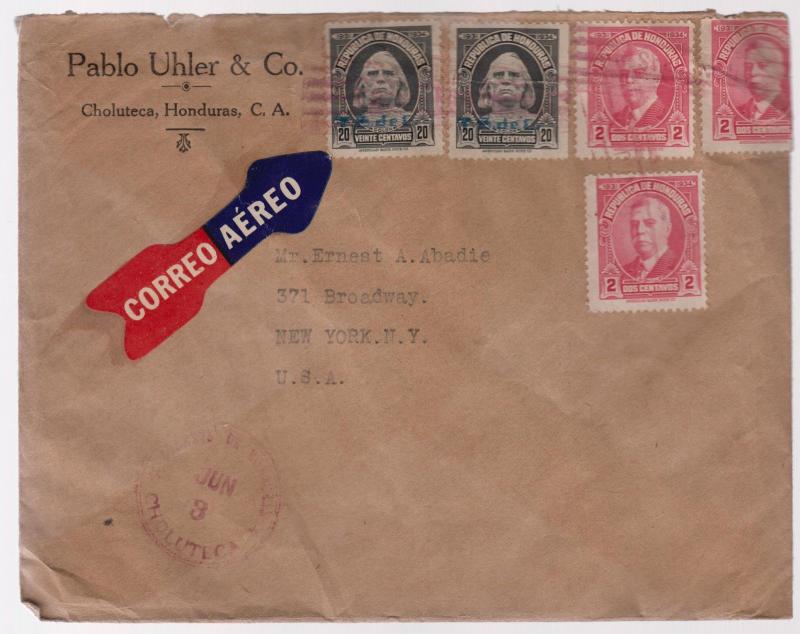 1931 Honduras cover to Ernest Abadie USA Pablo Uhler