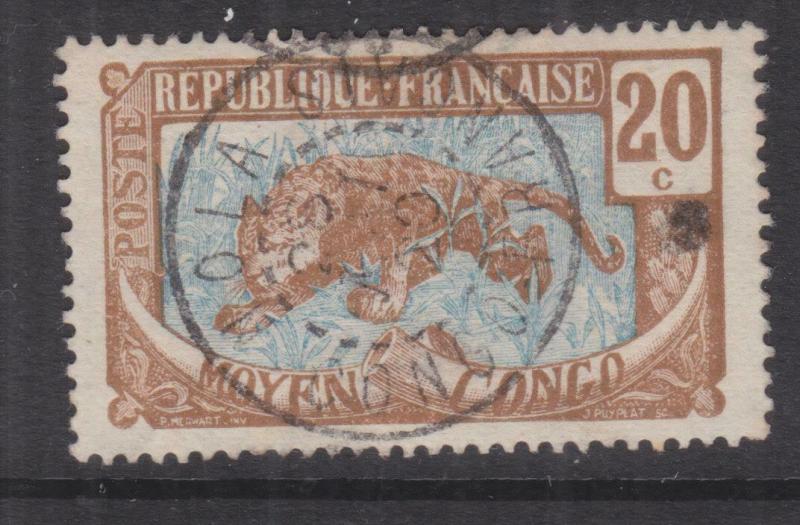 MIDDLE CONGO, 1907 Leopard, 20c. Brown & Blue, used,.