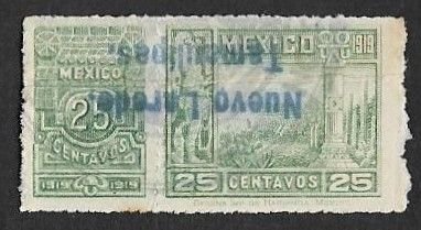 SE)1919 MEXICO, FISCAL STAMP OF 25C INVERTED DISTRICT OF NUEVO LAREDO-TAMAULIPAS