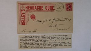 1892 West Dennis Port MA Kelly's Headache Medicine Cure Advertising CC Cover