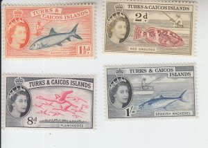 1957 Turks & Caicos QEII Fish  (Scott 122-23, 129-30) MNH