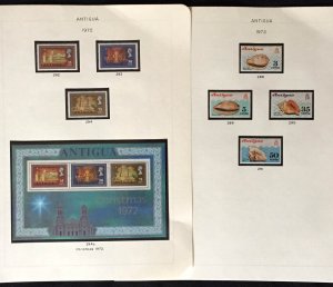 COLLECTION OF ANTIGUA STAMPS FROM 1971-75 IN ALBUM PAGES - ALL MINT NH STAMPS