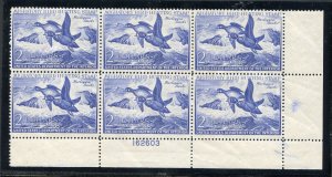 UNITED STATES 1952 SCOTT #RW19 $2 DUCK LOWER RIGHT PLATE BLOCK MINT NEVER HINGED