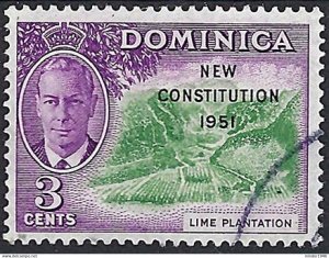 DOMINICA 1951 KGVI 3c Green & Reddish Violet SG135 FU