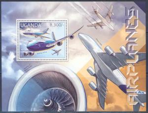 UGANDA 2012 TRANSPORT AIRPLANES AIRBUS A380 BOEING 747-8 SOUVENIR SHEET