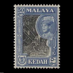 Kedah 1959 (Variety) 50c Aborigines with Blowpipes black offset on gummed side