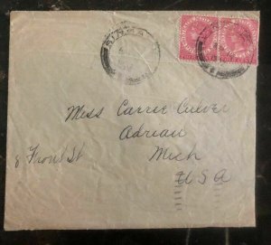 1892 Singapore Straits Settlements Cover To Adrian MI USA Via New York