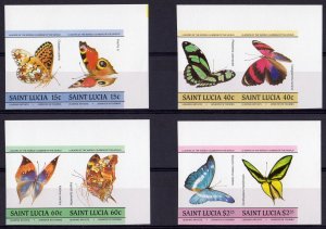 St.Lucia 1985 Sc#731/734  BUTTERFLIES 4 Pairs IMPERFORATED MNH