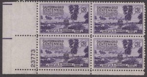 Scott # 954 - US Plate Block Of 4 - California Gold Rush - MNH - 1948