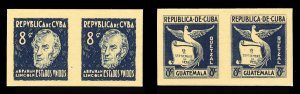 Cuba #350-351P, 1937 United States (Lincoln) and Guatemala, 8c imperf. plate ...