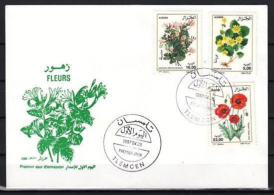 Algeria, Scott cat. 1088-1090. Garden Flowers issue. First day cover.