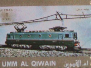​UMM AL QIWAIN-1973 WORLD FAMOUS TRAINS CTO MINI SHEET VERY FINE