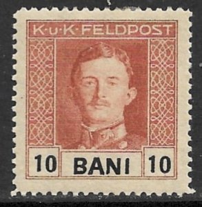 ROMANIA AUSTRIA OCCUPATION 1918 10b Emperor Karl Portrait Issue Sc 1N21 MH