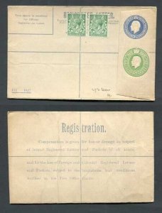 RP33b KGV 3 1/2d and 1/2d Compound Registered Envelope Size G + 2x 1/2d Stamps