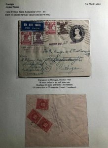 1948 Travancore India Airmail Postage Due Stationery Cover To Michigan USA