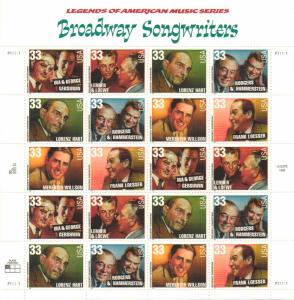 US 3345-50 - 33¢ Broadway Songwriters Unused