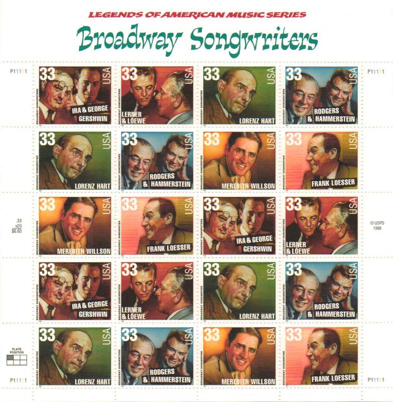 US 3345-50 - 33¢ Broadway Songwriters Unused