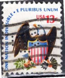 USA; 1975: Sc. # 1596: Used Single Stamp W/Perfins