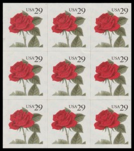 US 2490 Red Rose 29c block 9 MNH 1993