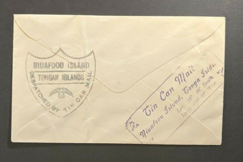 1942 Tin Can Canoe Cover Niuafoou Tonga 2d Queen Salote Stamp