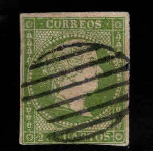 Spain Scott 44a yellow green 1856 2c Isabella on smooth white paper Used