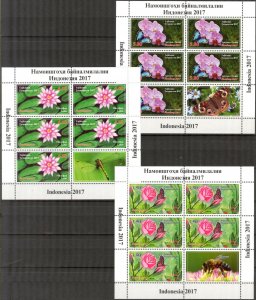 Tajikistan 2017 Flowers Insects Indonesia 2017 3 Sheets MNH